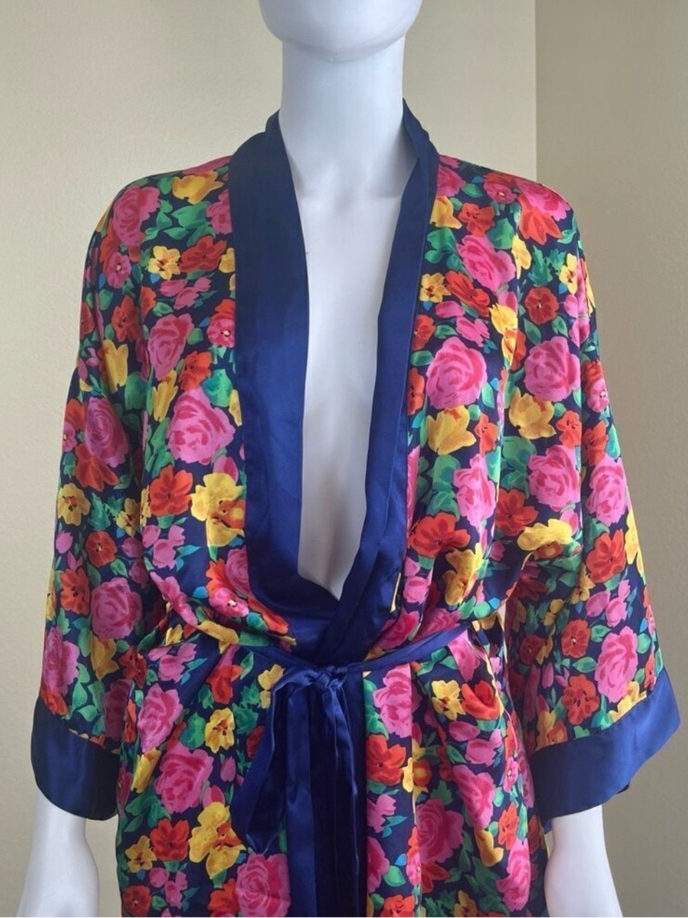 Vintage Gold Label Victoria's Secret 90’s Satin Floral Kimono Robe, One Size